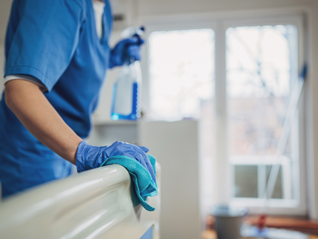 Cleaners using Hospital-Grade Disinfectants and observing proper dwell time for proper cleaning