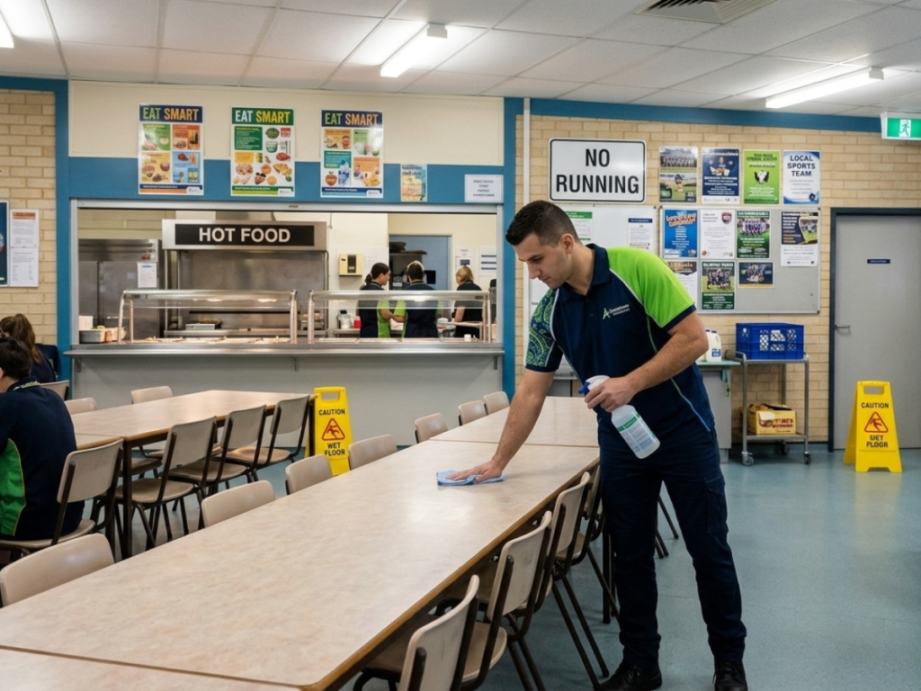 Cleaning a school canteen