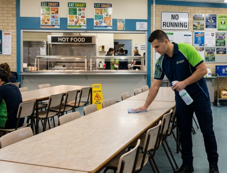 Cleaning a school canteen
