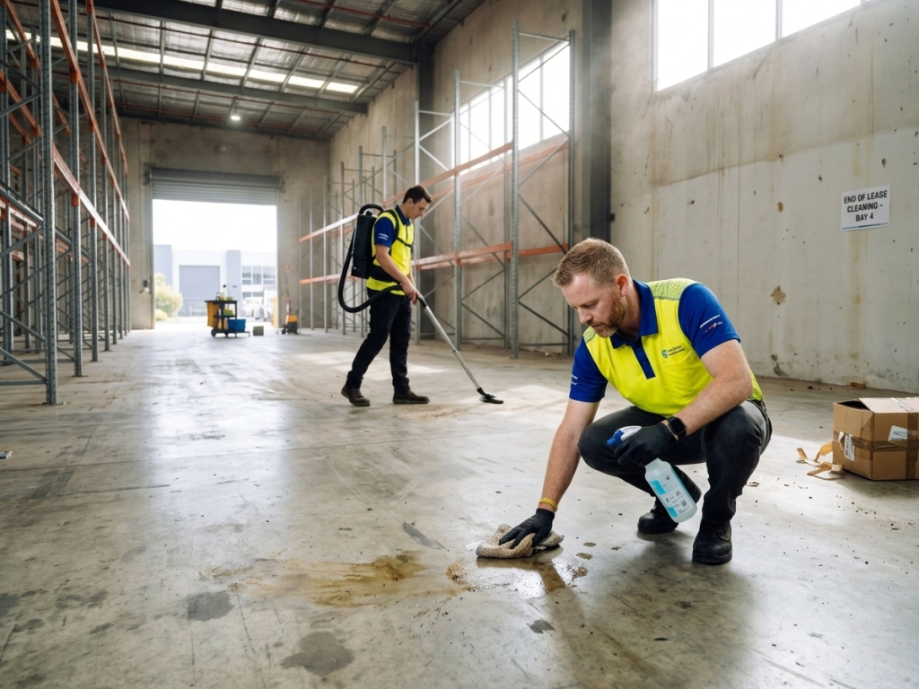 Commercial end of lease cleaners working on a warehouse