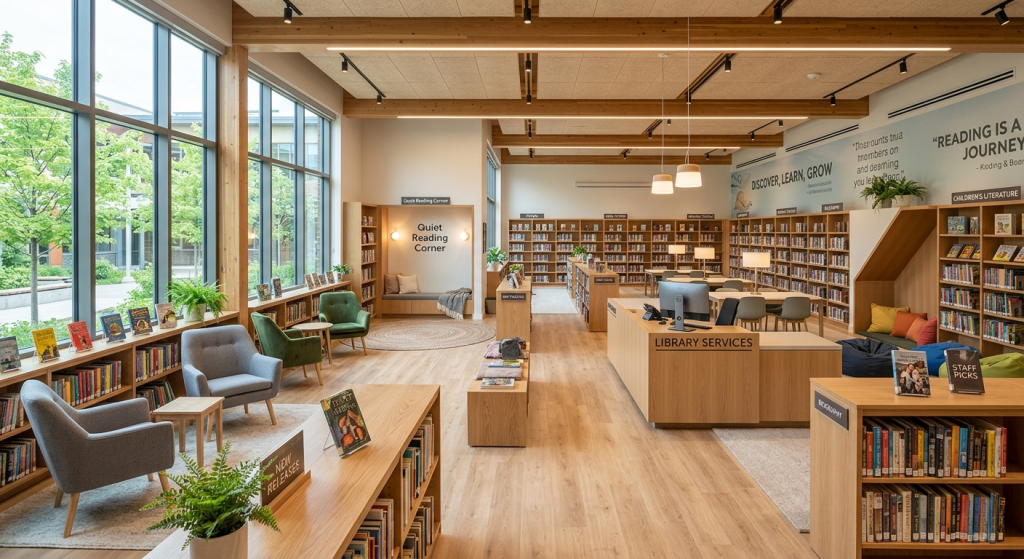 Bright and clean modern school library