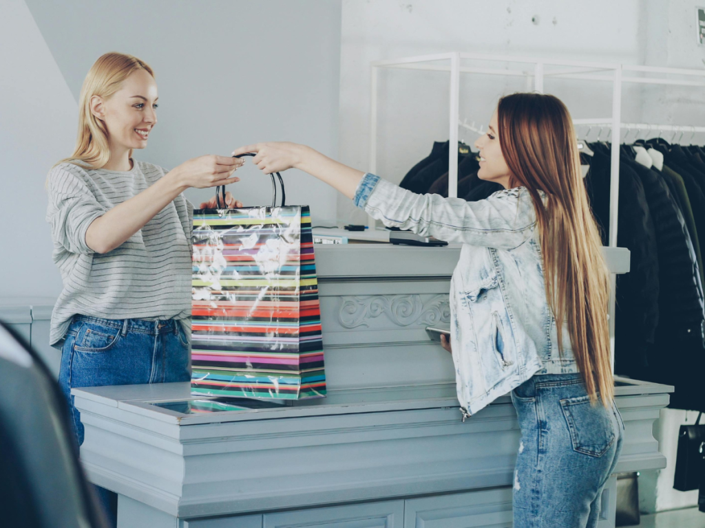 Happy customer shopping at a retail store
