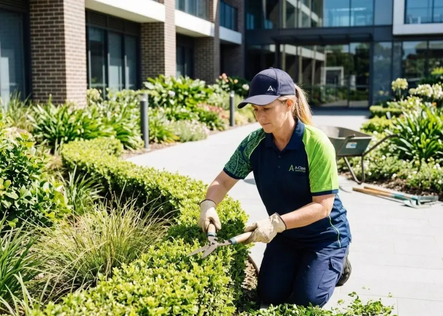 Grounds maintenance at a commercial building