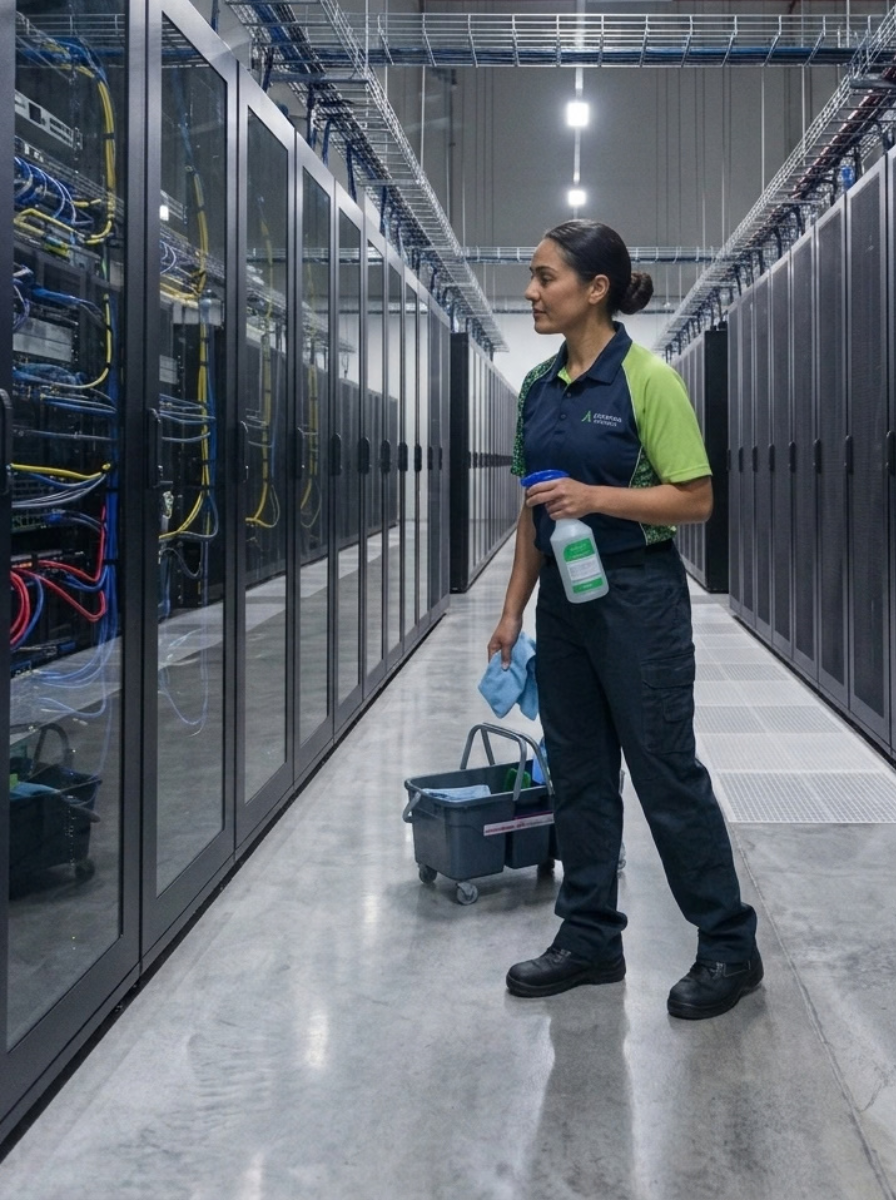 Cleaning Glass Cabinets at a Data Centre